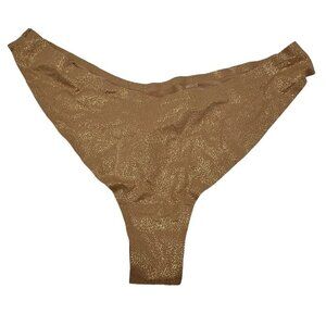 SKIMS Kim Kardashian Free Cut Dipped Thong Panty Sienna Foil Beige Sparkle Sz 3X